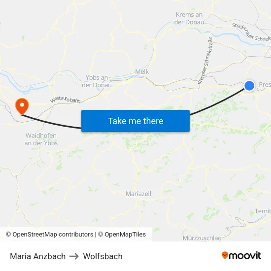 Maria Anzbach to Wolfsbach map
