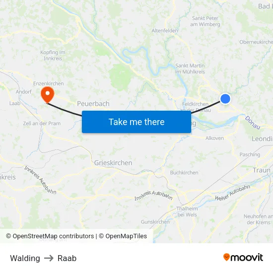 Walding to Raab map