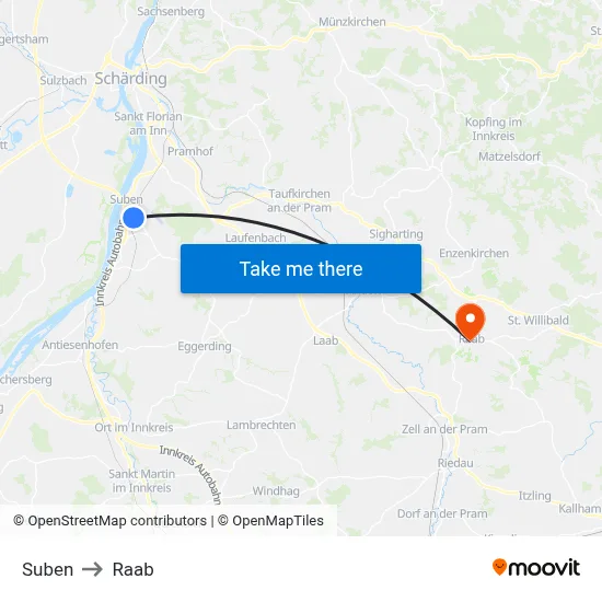 Suben to Raab map