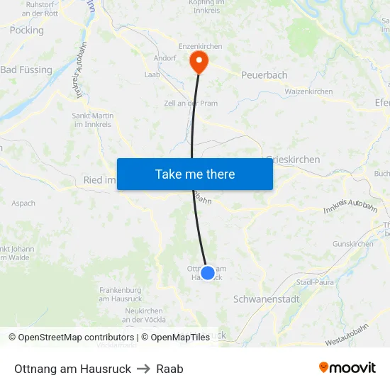 Ottnang am Hausruck to Raab map