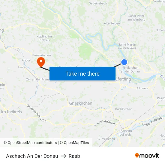 Aschach An Der Donau to Raab map