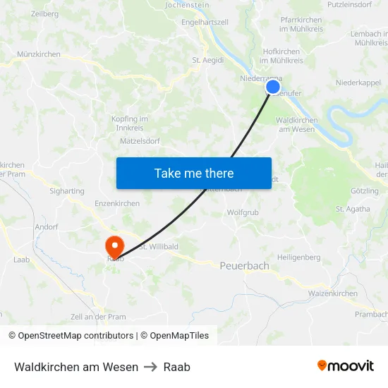 Waldkirchen am Wesen to Raab map