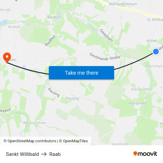 Sankt Willibald to Raab map