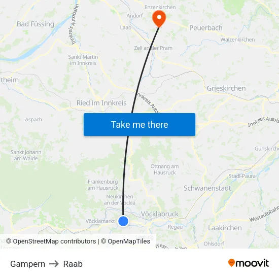 Gampern to Raab map