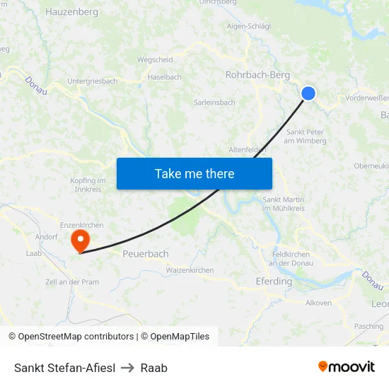 Sankt Stefan-Afiesl to Raab map