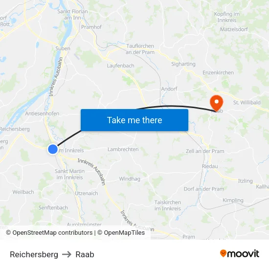 Reichersberg to Raab map
