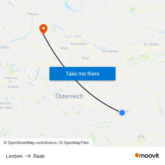 Leoben to Raab map