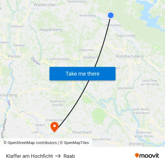 Klaffer am Hochficht to Raab map