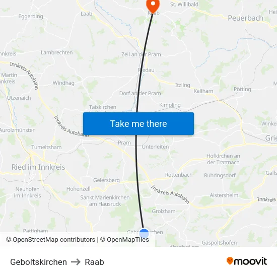 Geboltskirchen to Raab map