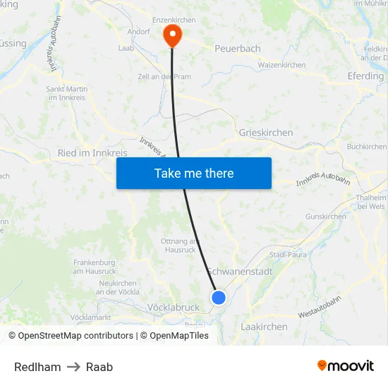 Redlham to Raab map