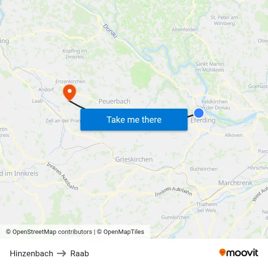 Hinzenbach to Raab map