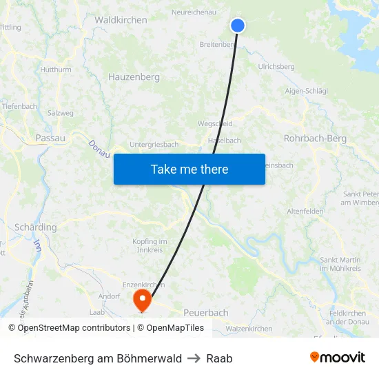 Schwarzenberg am Böhmerwald to Raab map