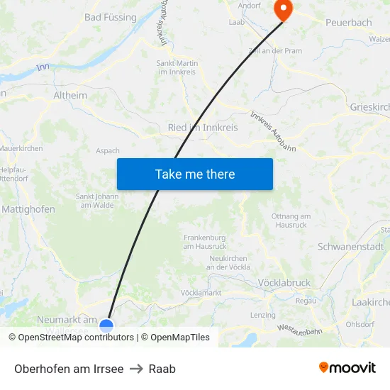 Oberhofen am Irrsee to Raab map