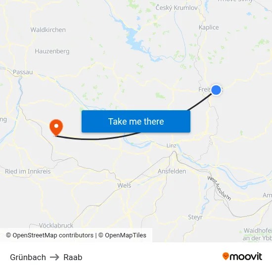 Grünbach to Raab map