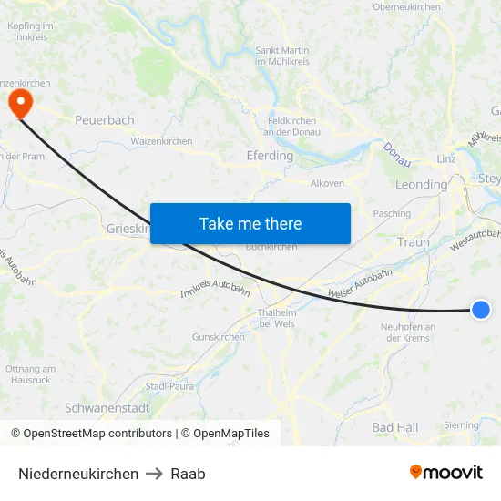 Niederneukirchen to Raab map