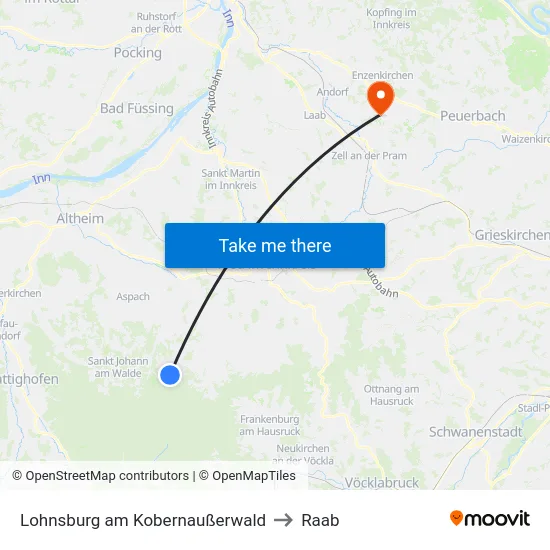 Lohnsburg am Kobernaußerwald to Raab map