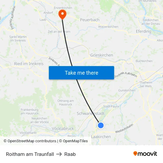 Roitham am Traunfall to Raab map