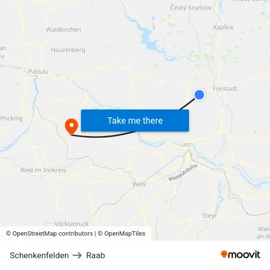 Schenkenfelden to Raab map