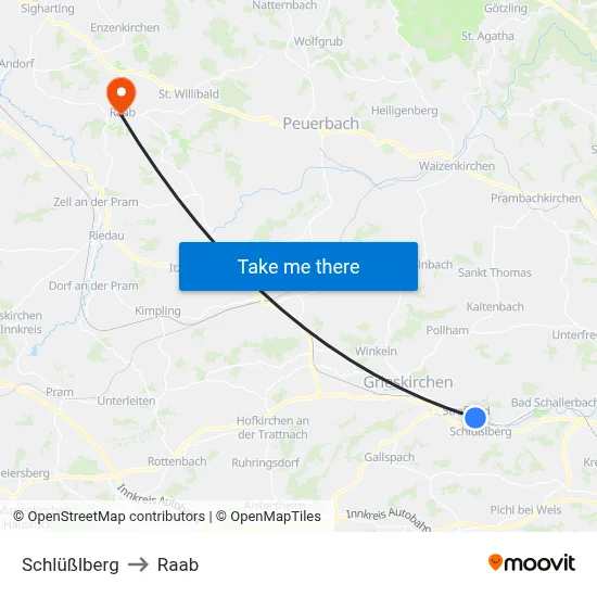 Schlüßlberg to Raab map