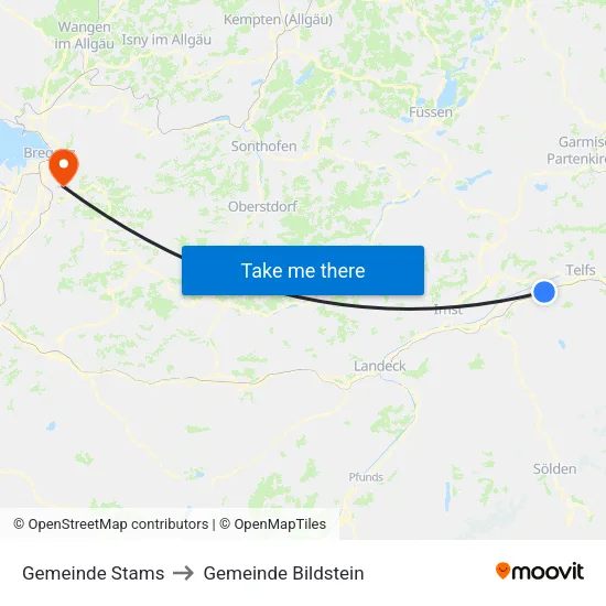 Gemeinde Stams to Gemeinde Bildstein map