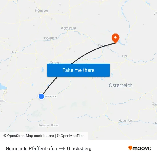 Gemeinde Pfaffenhofen to Ulrichsberg map
