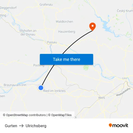 Gurten to Ulrichsberg map