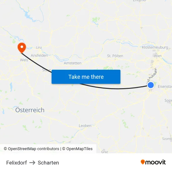Felixdorf to Scharten map
