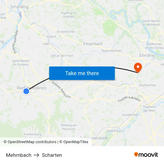 Mehrnbach to Scharten map