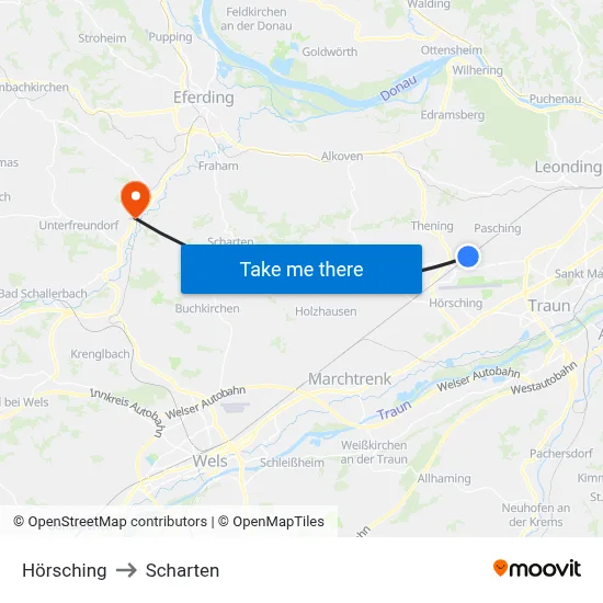 Hörsching to Scharten map