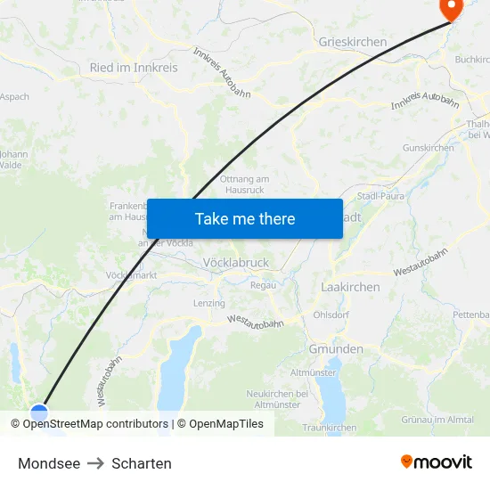 Mondsee to Scharten map