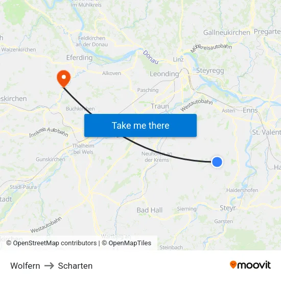 Wolfern to Scharten map
