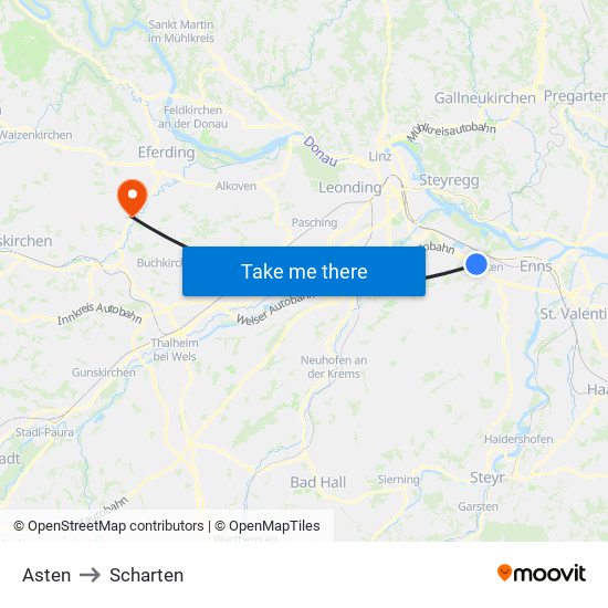 Asten to Scharten map