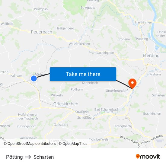 Pötting to Scharten map