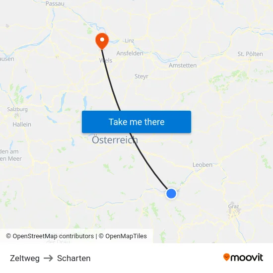 Zeltweg to Scharten map