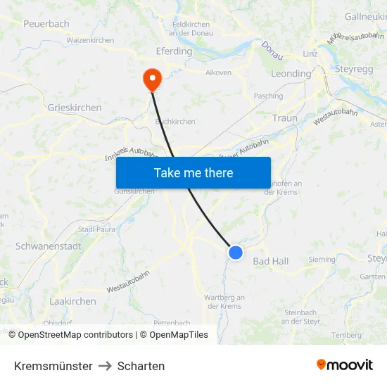 Kremsmünster to Scharten map