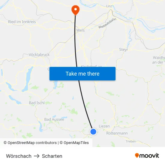 Wörschach to Scharten map