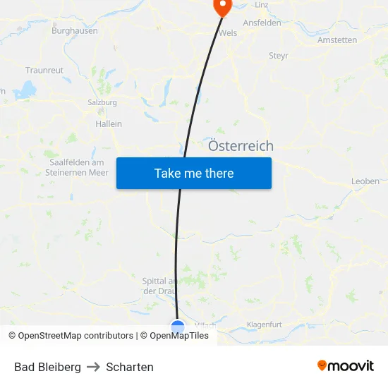 Bad Bleiberg to Scharten map