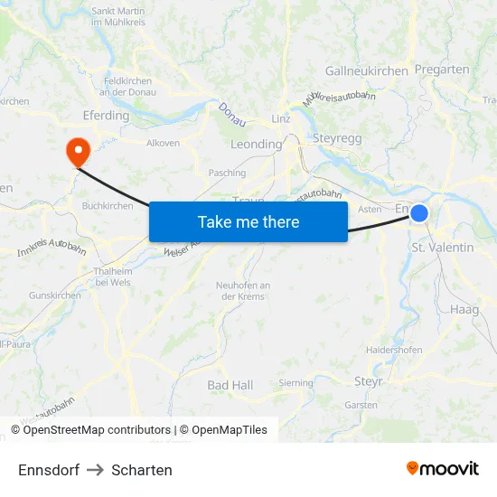 Ennsdorf to Scharten map