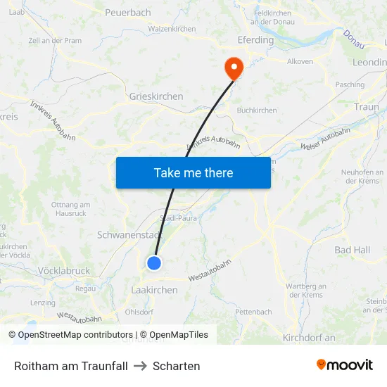 Roitham am Traunfall to Scharten map