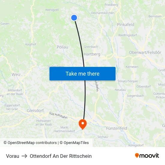 Vorau to Ottendorf An Der Rittschein map