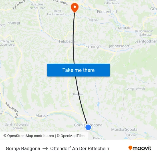 Gornja Radgona to Ottendorf An Der Rittschein map