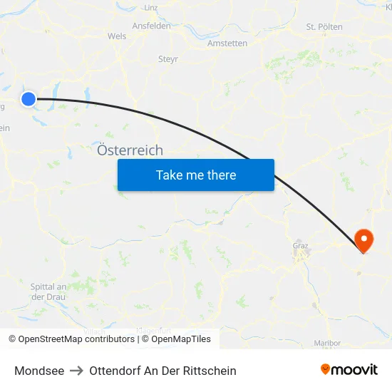 Mondsee to Ottendorf An Der Rittschein map