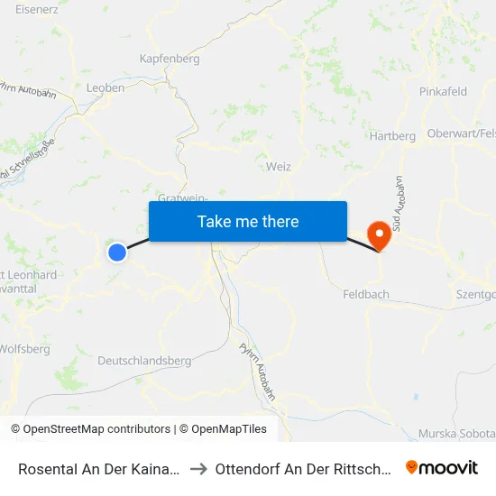 Rosental An Der Kainach to Ottendorf An Der Rittschein map