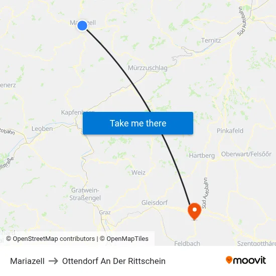 Mariazell to Ottendorf An Der Rittschein map