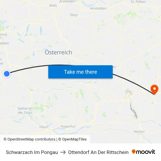 Schwarzach Im Pongau to Ottendorf An Der Rittschein map