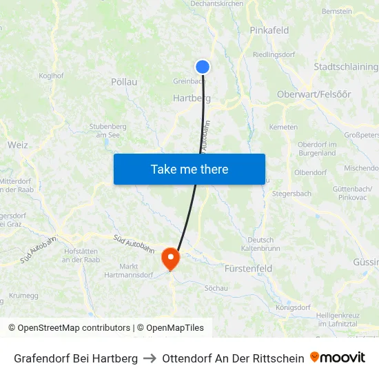 Grafendorf Bei Hartberg to Ottendorf An Der Rittschein map