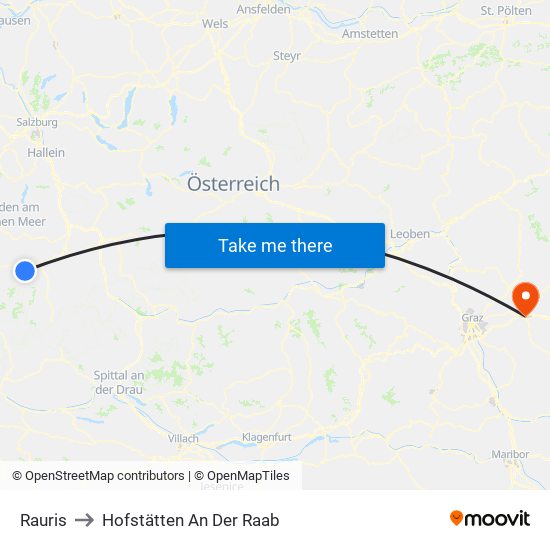 Rauris to Hofstätten An Der Raab map