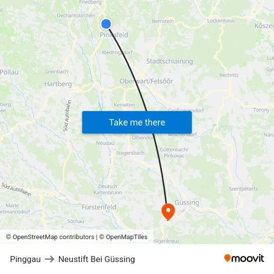 Pinggau to Neustift Bei Güssing map