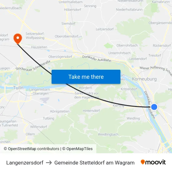 Langenzersdorf to Gemeinde Stetteldorf am Wagram map