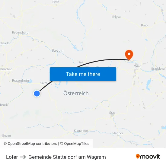 Lofer to Gemeinde Stetteldorf am Wagram map